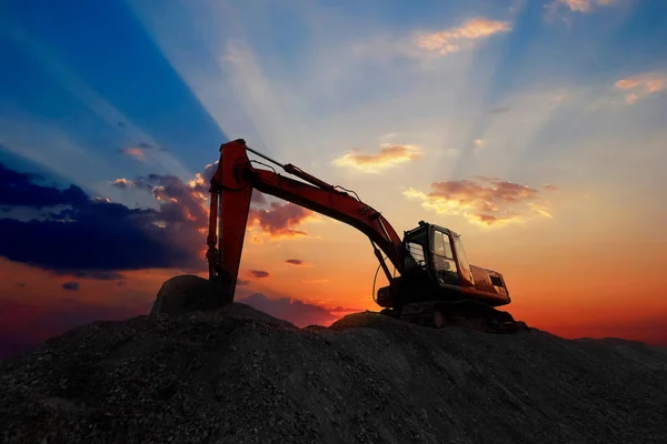 Silhouette Excavator Working Construction Site — Stock Photo, Image