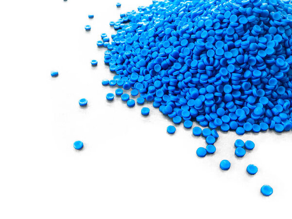 Close-up of plastic polymer granules, polymer plastic, polymer p