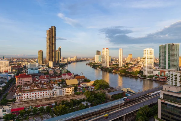 landscape of city on Sun sunrise. City on top view. top view see river.