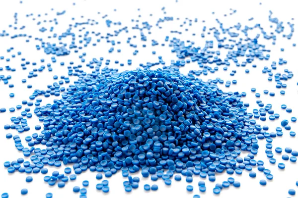 Granos Plásticos Azules Gránulos Plásticos Polímero Pellets Polímero Mano Materias —  Fotos de Stock