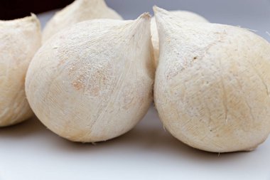 Hindistan cevizi beyaz arka planda izole edildi. Taze hindistan cevizi..