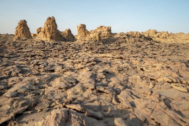 Danakil tatlısı Dalol 'da günbatımı, Etiyopya. Gezegendeki en sıcak yerlerden biri