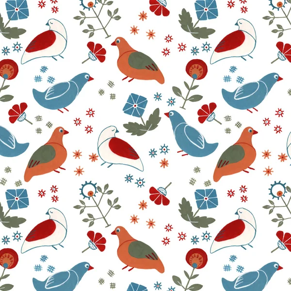 Halk çiçek dikişsiz desen zekâ kuşlar. Tekstil, kumaş, ambalaj kağıdı için kullanılabilir.