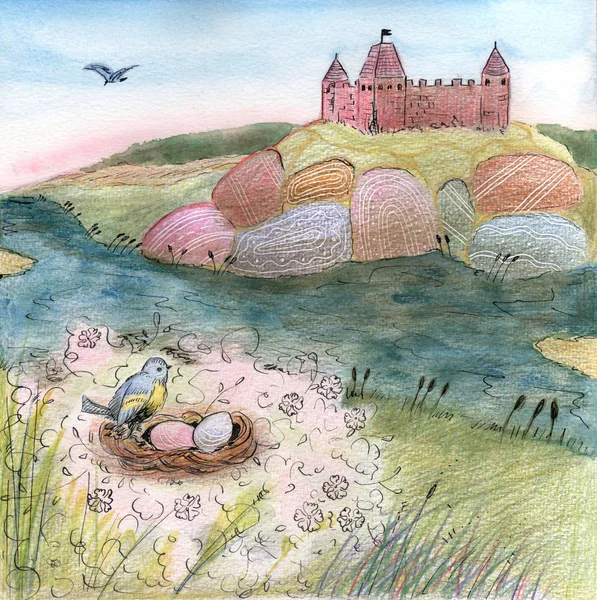 Tepede kale ile İllüstrasyon