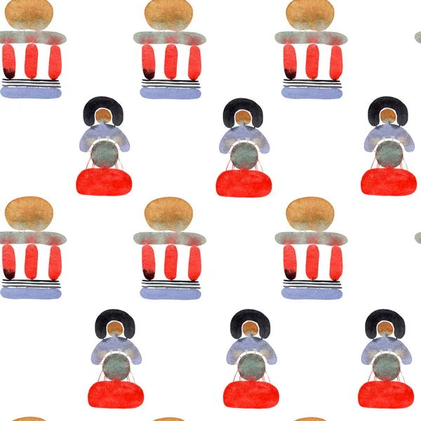 Retro tarzda suluboya dikişsiz geometrik desen