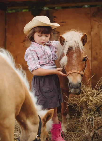 Little Happy Beautiful Girl Brown Hair Cowboy Hat Boots Pink — Stock Photo, Image