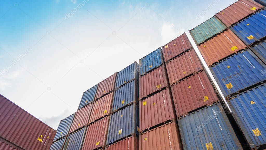 background Industrial Container Yard Prepare for exporting goods or storing products after importing concept,Stack of containers box, Cargo freight logistics business