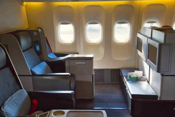 Modernos Interiores Aviões Assentos Primeira Classe — Fotografia de Stock