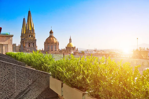 Centrální Katedrála Guadalajara Pohled Luxusního Hotelu Centrálním Náměstí — Stock fotografie