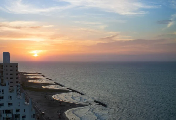 Scenic Kilátás Cartagena Strandok Játszóterek Naplementekor Közelében Történelmi Belváros Üdülőhely — Stock Fotó