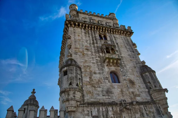 Lisboa Torre Belém Pôr Sol Margem Rio Tejo — Fotografia de Stock