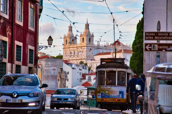 Lisboa Portugal Octubre 2017 Famosos Recorridos Tranvía Que Muestran Monumentos — Foto de Stock