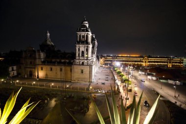 Mexico City merkezi Zocalo Plaza ve caddeleri
