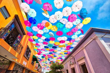 Guadalajara, Tlaquepaque, Mexico-20 April, 2018: Tlaquepaque art village colorful streets during a peak tourist season clipart