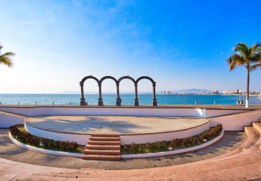 Famous Puerto Vallarta Arches (Los arcos) on the sea promenade clipart