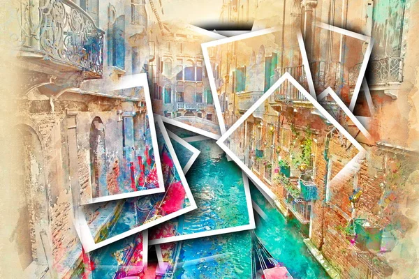 Recuerdos Venecia Collage Pintorescos Canales Venecia Cerca Del Histórico Puente — Foto de Stock