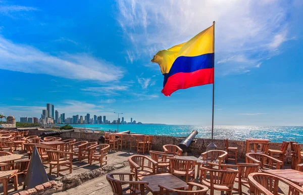 Straßencafé Kolonialen Cartagena Walled City Cuidad Amurrallada Mit Blick Auf — Stockfoto