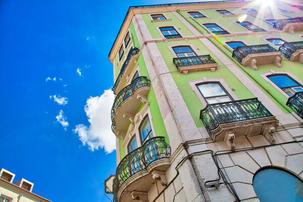 Typical architecture and colorful buildings of Lisbon historic center