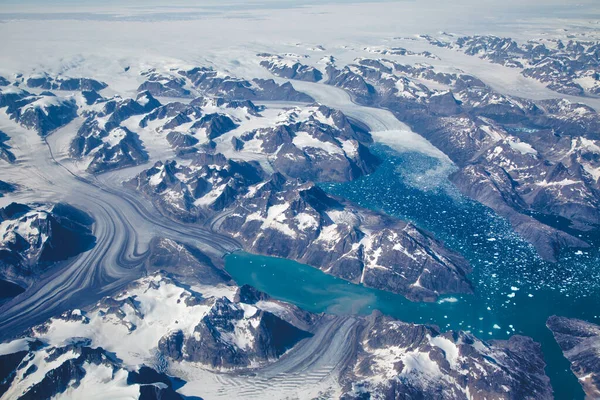 Aerial View Scenic Greenland Glaciers Icebergs — Stock Photo, Image