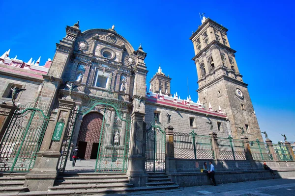 México Puebla Abril 2018 Landmark Central Puebla Cathedral Catedral Basilica —  Fotos de Stock