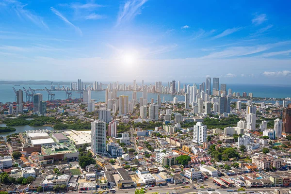 Vistas Panorámicas Ciudad Cartagena Horizonte Moderno Hoteles Bahías Oceánicas Bocagrande — Foto de Stock