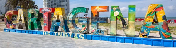 Картахена Колумбія Грудня 2019 Великий Вітальний Лист Картахени Громадському Пляжі — стокове фото