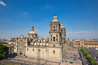 Mexico City merkezi Zocalo Plaza ve caddeleri