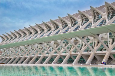 Valencia, İspanya-10 Nisan 2019: Principe Felipe Bilim Müzesi, Sanat ve Bilim Şehri - İspanya 'nın Valencia kentindeki eğlence tabanlı kültürel ve mimari kompleksi