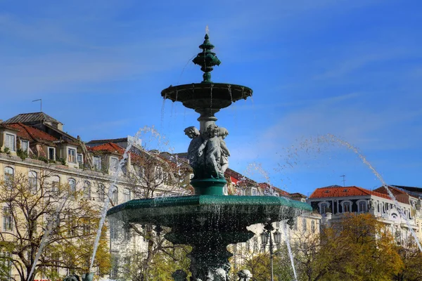 Lisboa Fuente Plaza Rossio — Foto de Stock