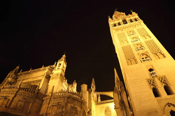 Seville Spanien Oktober 2017 Santa Maria Katedralen Natten — Stockfoto