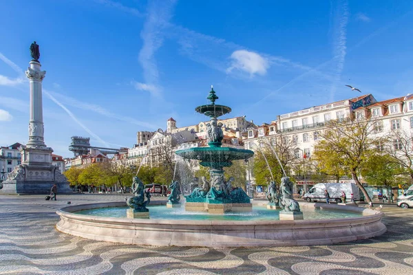 Lisboa Portugal Abril 2019 Famosa Fuente Plaza Rossio Centro Histórico — Foto de Stock