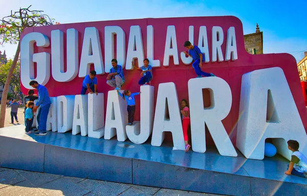Guadalajara Mexiko April 2018 Stadsskylt Vid Liberation Square Plaza Liberacion — Stockfoto