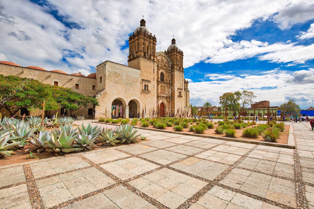 Oaxaca, Mexico-2 December 2018: Landmark Santo Domingo Cathedral in historic Oaxaca city center