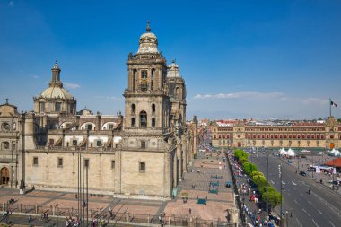 Mexico City merkezi Zocalo Plaza ve caddeleri