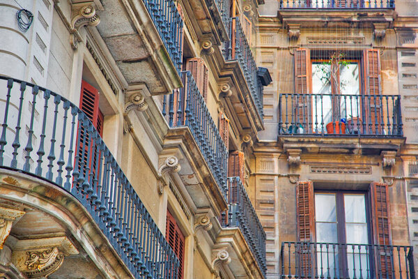 Spanish architecture, beautiful Barcelona streets in historic city center of Las Ramblas