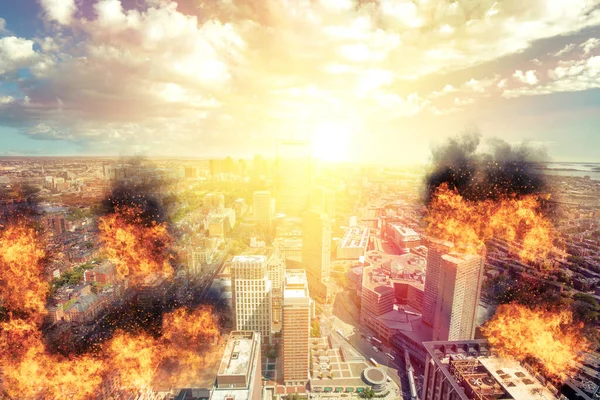 Egy Elképzelés Hogy Várost Tömegpusztító Fegyverrel Sújtják Aminek Szörnyű Következményei — Stock Fotó