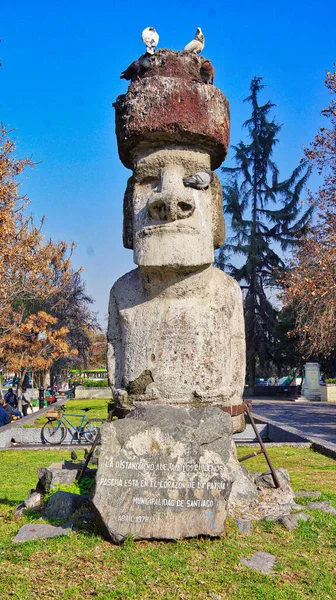 Santiago Chile Chile Março 2016 Estátua Moai Rock Centro Santiago — Fotografia de Stock