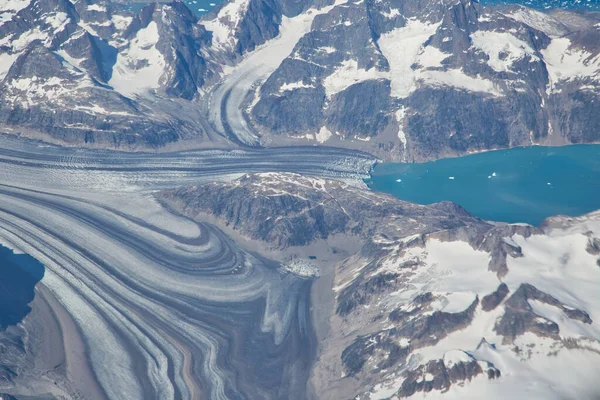 Légi Kilátás Festői Grönland Gleccserek Jéghegyek — Stock Fotó