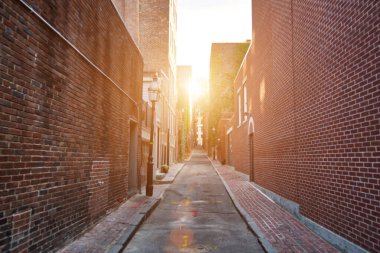 Boston Beacon Hill caddeleri ve tarihi tuğla binalar
