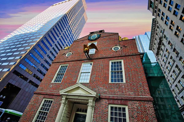 Boston Calles Del Centro Cerca Old State House Atardecer — Foto de Stock