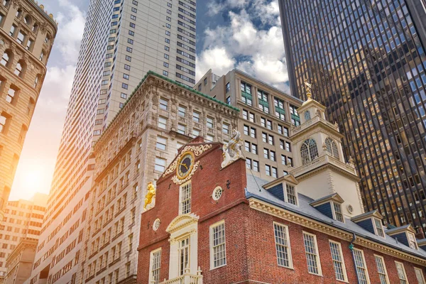 Boston Calles Del Centro Cerca Old State House Atardecer — Foto de Stock