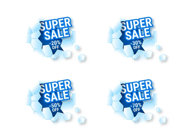 isolated label winter super sale with 20%, 30%, 50% and 70% discount departing from the ice