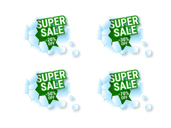 isolated label winter super sale with 20%, 30%, 50% and 70% discount departing from the ice