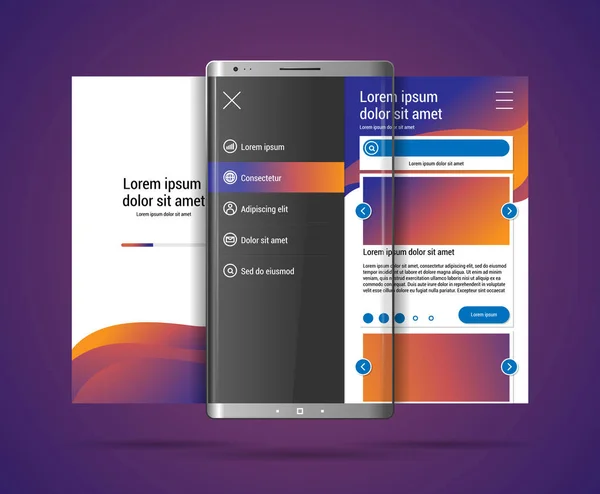 Mockup smartphone uygulama arabirimi düz tasarım örnekleri ile