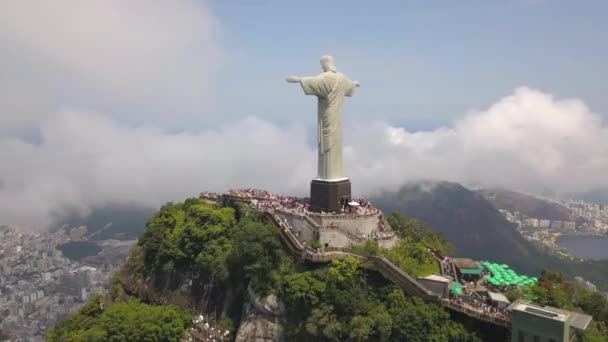 Aerial of Jesus Christ Statue Over Rio De Janeiro Brazil. Cristo Redentor — Vídeos de Stock