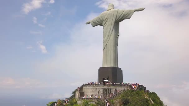 Rio De Janeiro Brazil, Aerial View of Christ The Redeemer Statue of Jesus Christ — Stock Video
