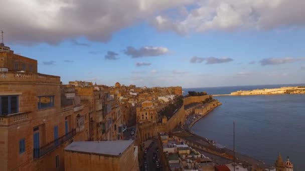 Valletta Grand Harbour e cidades de árvores fortificadas, Malta, Panorama — Vídeo de Stock