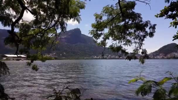 Jezioro Rodrigo de Freitas, Rio de Janeiro, Brazylia. Lush pod Corcovado Mountain — Wideo stockowe