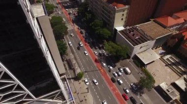 Paulista Bulvarı, Brezilya 'daki Sao Paulo Şehir Trafiğinin Hava Görüntüsü