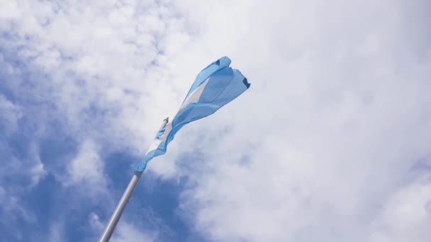 Argentyńska flaga narodowa machająca pod niebem, Slow Motion 120fps — Wideo stockowe